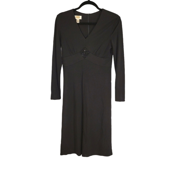 Talbots Black Long-sleeved Black Diamond Rhinestone Embellished Sheath Dress - Picture 1 of 4